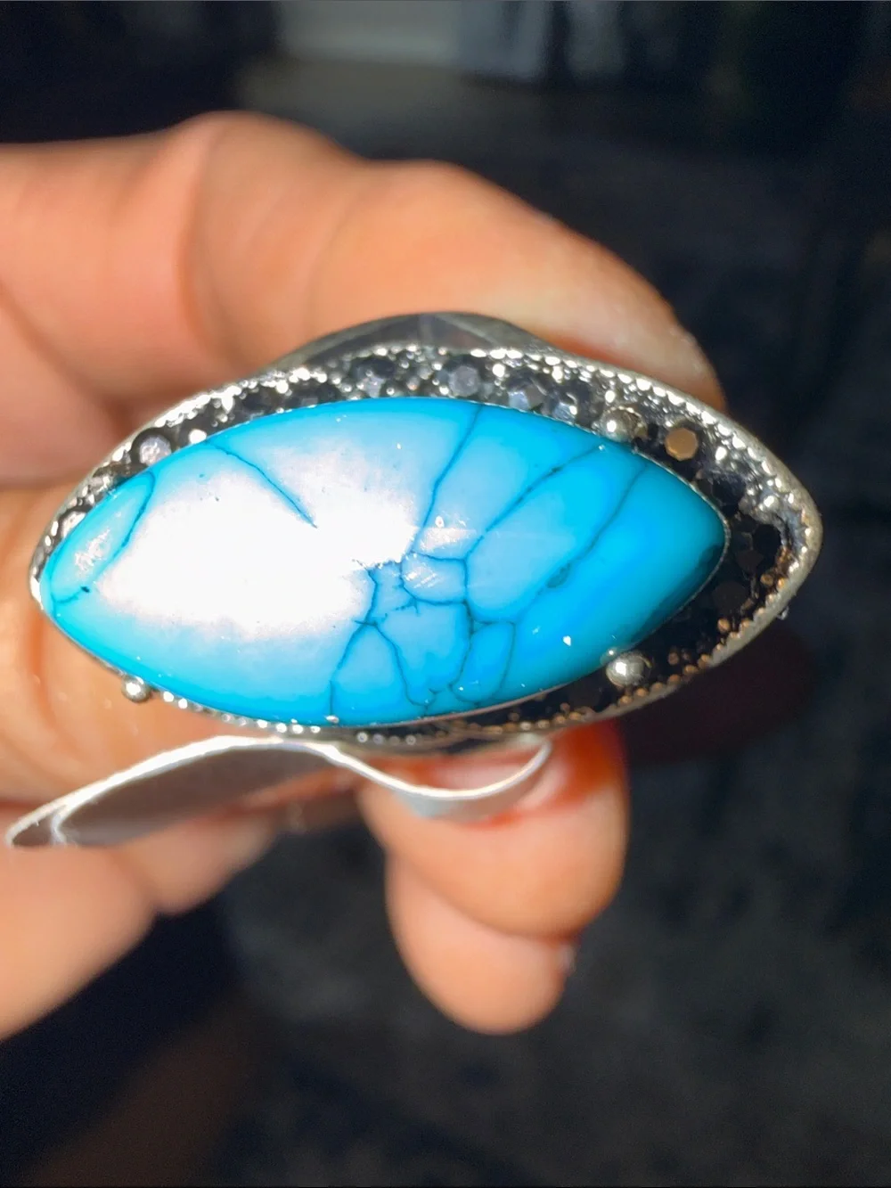 Turquoise Stone Silver Ring - Blue Gem Statement Ring